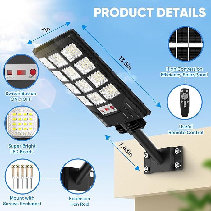 Brightever 4-Pack Solar Street Light Outdoor Waterproof Motion Sensor Solar Powered Light Dusk to Dawn LED Solar Parking Lot Flood Light for Outside Yard Garden Path