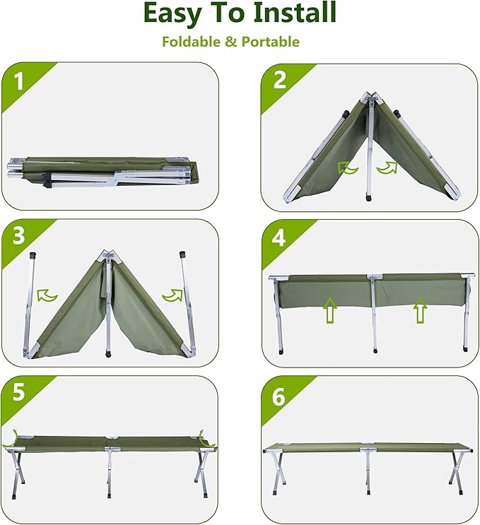 Outvita Folding Camping Cot Sleeping Bed with Carry Bag Lightweight Portable Cots for Travel Fishing Hiking and Outdoor Activities
