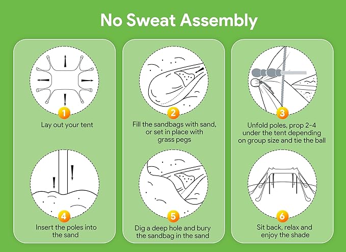 Osoeri Beach Tent Camping Sun Shelter UPF50+ with 8 Sandbags Sand Shovels Ground Pegs &amp Stability Poles Outdoor Shade Beach Canopy for Camping Trips Fishing Backyard Fun or Picnics