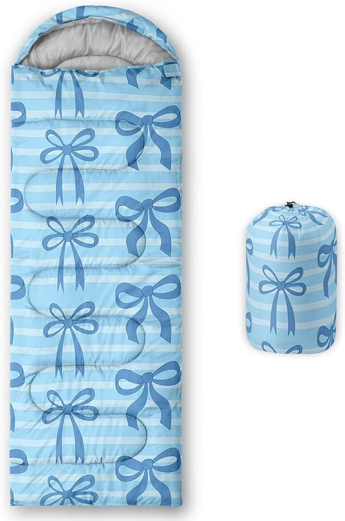 Colorful Bow Sleeping Bag 3 Season Warm Cool Weather Hand Drawn Bow Camping Sleeping Bag for Adult Cute Bowknot Camping Backpacking for Outdoor Traveling Hiking Hunting Gear Equipment