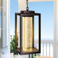 VIANIS Large Outdoor Pendant Lights with Adjustable Chain Oil Rubbed Bronze Farmhouse Exterior Hanging Light Fixture for House 100% Aluminum Waterproof Built-in 10W LED Outdoor Chandelier for Porch