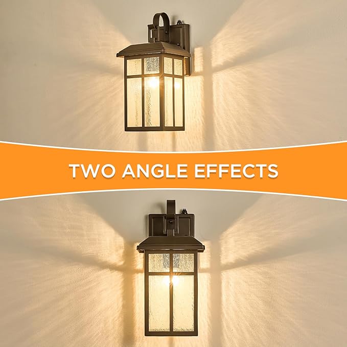 Dusk to Dawn Outdoor Wall Light Fixture Sensor Exterior Wall Sconces Brown Outside Wall Lamp for House Porch Light with Seeded Glass IP65 Waterproof Outdoor Garage Light Wall Mount E26 2-Pack