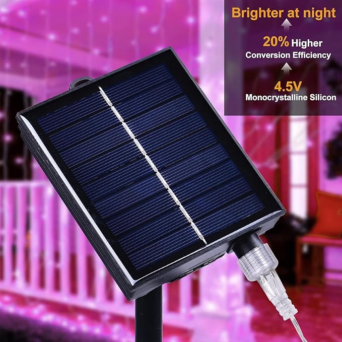 300LED Solar Curtain Lights - Outdoor Indoor Waterproof Fairy String Lights Twinkle 8 Modes Christmas Decoration for Home Garden Patio Wedding Party (Pink)