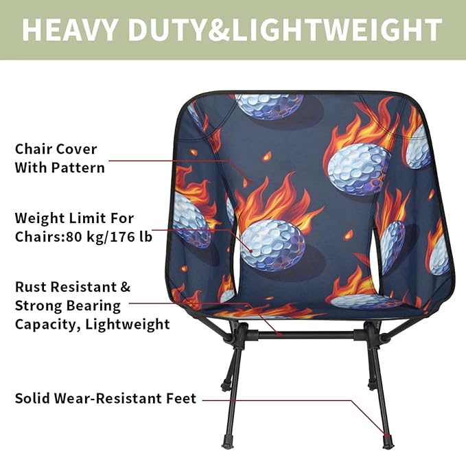 Honeybaby Folding Camping Chair Fire Golf Ball Camping Chairs Lightweight Portable Chair Outdoor Foldable Chairs for Camping Travel Picnic Beach Hiking
