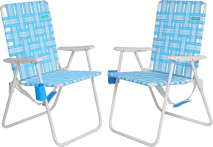 SunnyFeel 15 Tall Folding Webbed Lawn Beach Chair for Adults 2 Pack Oversized Portable High Seat Sand Chair Heavy Duty 300 LBS Foldable Camping Chairs for Camp/Outdoor/Picnic/Concert/Sports
