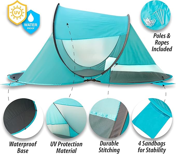 Vaygway Pop-up Tent and Automatic Instant Portable Cabana - Premium Quality 2-4 Person Easy Throw Setup Windproof Waterproof Travel Cabana Beach Tent Shelter- for Hiking Camping &amp Outdoor Activit