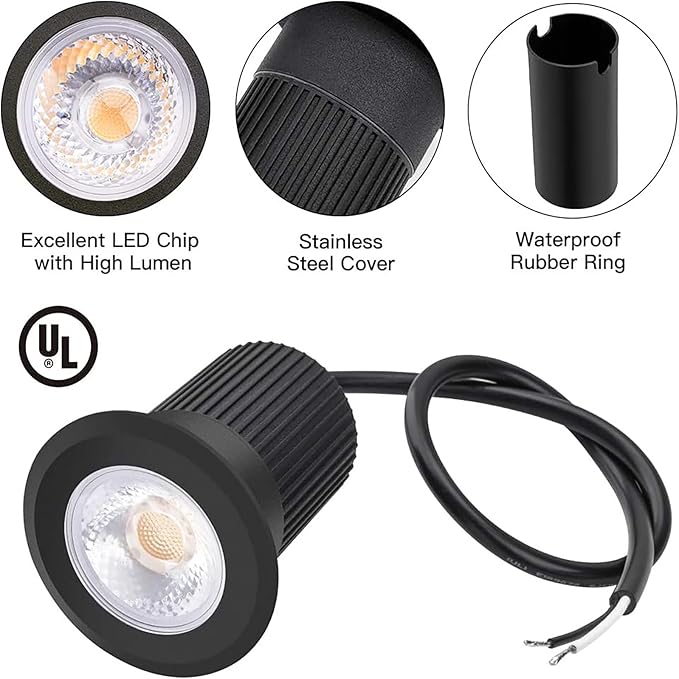 RNEHON 5W In-Ground Well LightLow Voltage 12-24V In-Ground LightingIP67 Waterproof Aluminum 3000K Outdoor Lighting for YardLawnGardenPatioBlack (1 Pack)