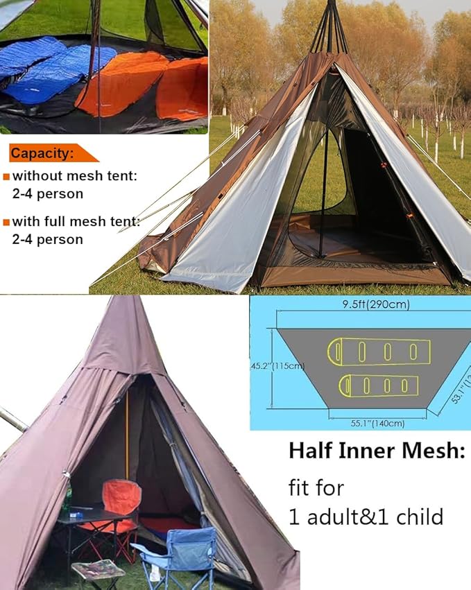 WINTENT 4 Season Waterproof Teepee Tent Yurt with Stove Jack for Adult Camping Hiking Height 7.8FT/240CM