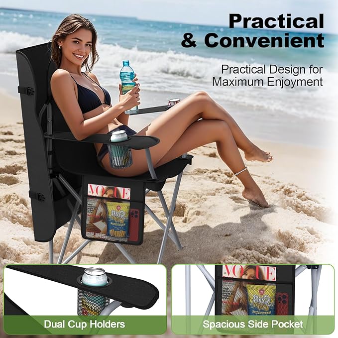 Portable Camping Chair with Canopy - Folding Chair with Canopy Durable 600D Oxford Canopy Chair for Camping Beach Picnics Fishing &amp Sports