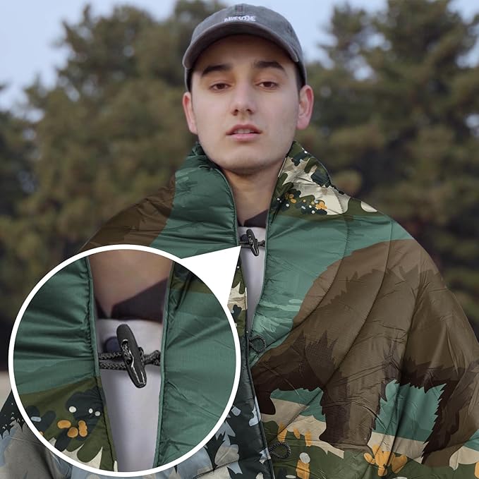 Camping Blanket Puffy - Outdoor Stadium Blanket Wearable Lightweight Packable Machine Washable Camping Quilt for Traveling Picnic Beach Party