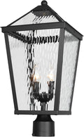 Treekee Outdoor Post Light Fixture Modern Black Pole Lantern with Water Ripple Glass &amp E12 Sockets Exterior Post Cap Lamp for Garden Pathway Courtyard Patio Porch Driveway Street
