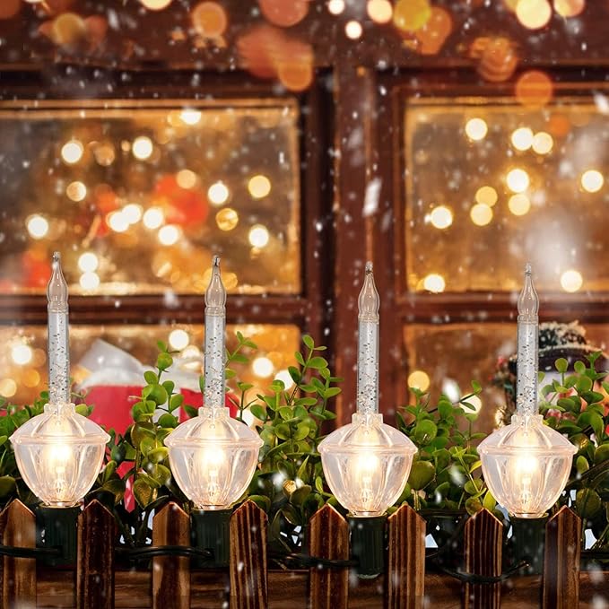 Silver Bubble Lights for Christmas Tree8.8Ft Vintage Bubble Lights with 10 Clear Silver Glitter Bulbs(1 Spare) C7 Christmas Bubble Decoration for Indoor Outdoor Patio Porch Tree Party Decor