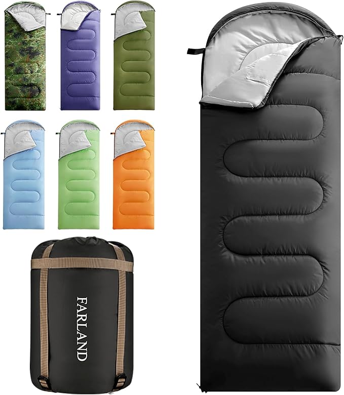 FARLAND Sleeping Bags 30℉ for Adults Teens Kids with Compression Sack Portable and Lightweight for 3-4 Season Camping HikingWaterproof Backpacking and Outdoors