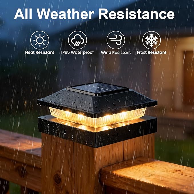 Brightever Solar Post Cap Lights 8-Pack Outdoor Solar Powered Fence Post Lights Black Solar Waterproof Deck Post Lights for 4x4 Vinyl/Wood Posts Warm/Cool White Perfect for Garden Patio Porch