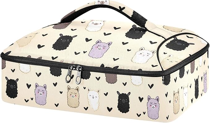 Casserole Carrier Pattern Alpaca PrintInsulated Casserole Carrier for Hot or Cold Food Thermal Lunch Tote for Potluck Parties Picnic Beach Fits 9 x 13 Inches Baking Dish