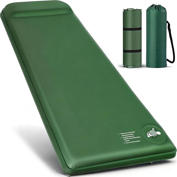 Memory Sleeping Pad 3.1 Self Inflating Sleeping Pad for Camping Easy Inflate &amp Deflate Portable Foam Mattress with Pillow 9.5 R-Value Insulated Sleeping Mat for Backpacking Car Travel Tent