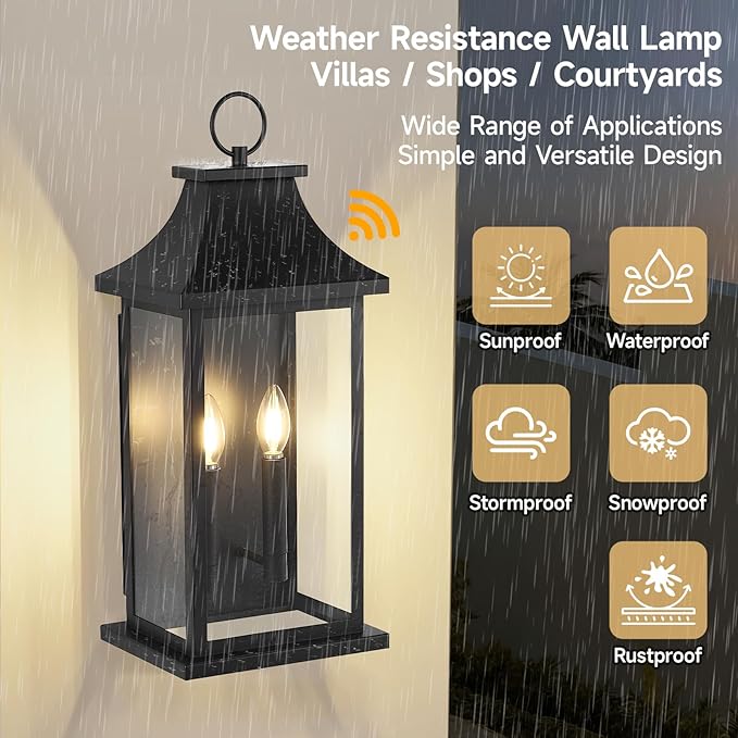 Large Outdoor Wall Lights Dusk to Dawn Sensor Outside Lights Exterior Lighting Fixtures Wall Mount Wall Sconce Light Outdoor Lanterns for Porch Black 22 2-Light 2-Pack