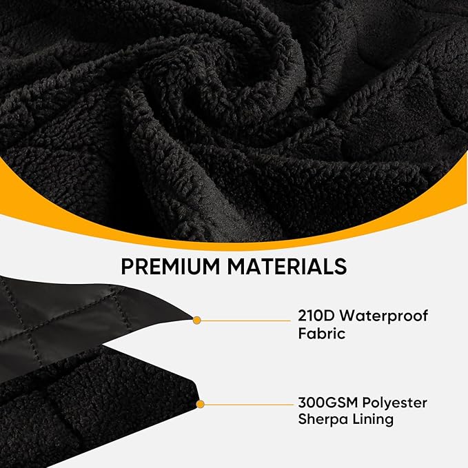 Northroad Waterproof Camping Blanket with Sherpa Lining Large Windproof Outdoor Blanket for Cold Weather Light Weight and Warm for Picnic Stadium Dog Concert 55x82 (Black 1PCS)