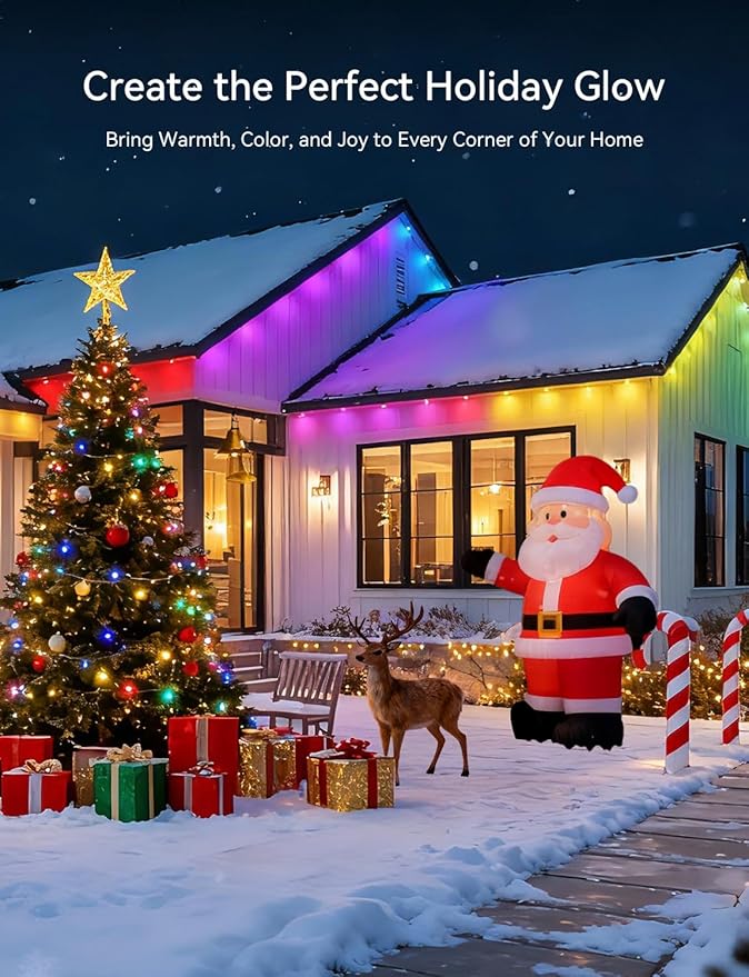 Permanent Outdoor Lights for House -Eaves Lights 50FT with 25 IC+RGBCW LED IP67 Waterproof Smart Outside LED Christmas Light with App/Remote Eternity Lighting for Holiday/Daily
