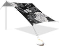 White Flowers Black Beach Tent Sun Shelter 9.2' x 10.5' Beach Canopy with 4 Sandbags 4 Stability Poles Sand Shovels - Tent Canopy for Beach Camping Fishing Picnics