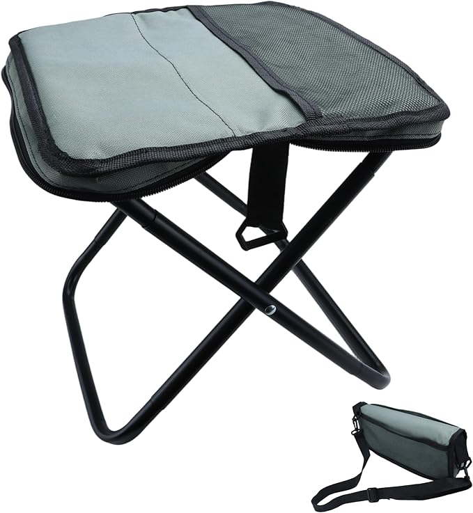 YANYUCB Portable Folding ChairUltralight Collapsible StoolCamping ChairHandbag Style Pocket Foldable Stool for Camping Travel Fishing Hiking and Outdoor Activities(Grey)