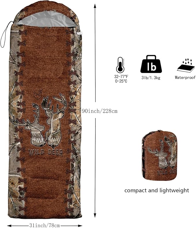 CVHOUSE Camping Sleeping Bags3 Season Warm &amp Cool WeatherLightweightWaterproof Sleeping Bags for Adults &amp KidsTravelingand OutdoorsCamping Gear Equipment