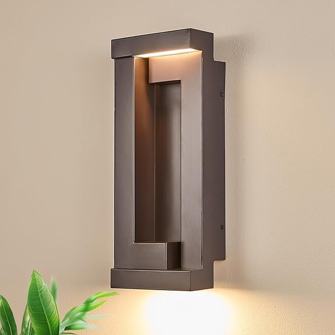 Modern Outdoor LED Wall Lights 15 H Outside Art Wall Sconce Bronze Wall Mount Fixture with Integrated LED 24W 2200LM 3000K IP65 Waterproof Exterior Lamp for House Porch Garage