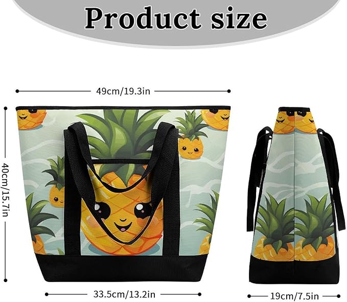 Insulated Shopping BagLarge Reusable Cooler Bags Cute Pineapple Printed Foldable Shopping BagTravel Waterproof Shoulder Bag
