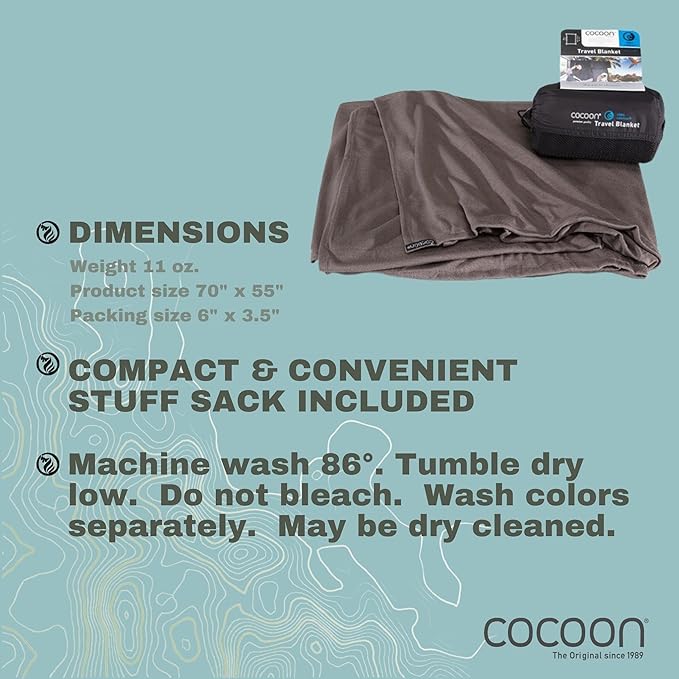 cocoon - Coolmax Travel Blanket | Compact Throw Blanket for Camping and Hiking | Fits in Backpack | Attaches to Luggage | Travel Essential | Fast Drying (Regular 70 x 55)