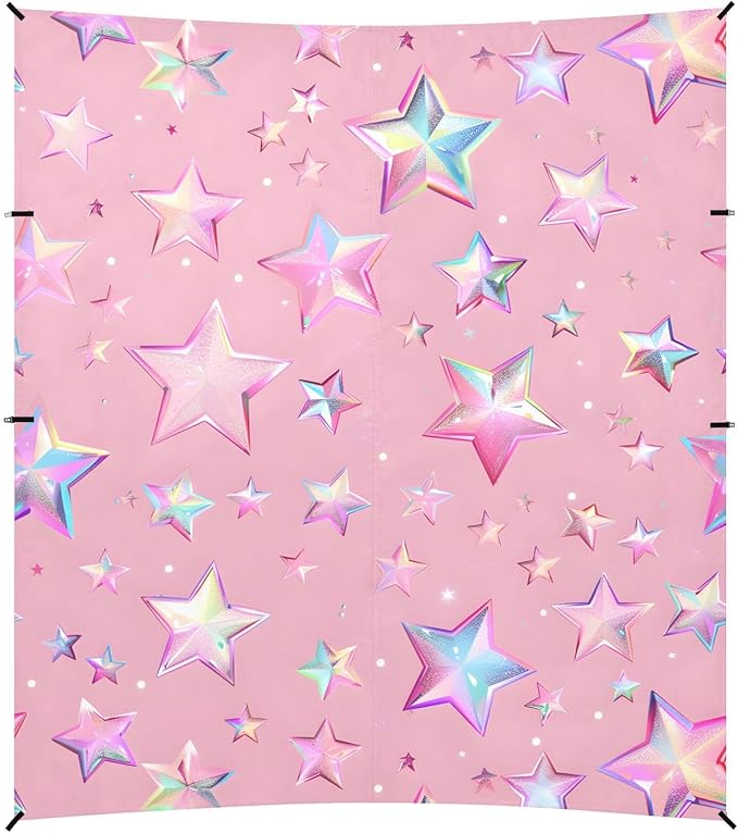 ALAZA Rainbow Stars Pink Beach Tent Sun Shelter UPF50+ Protection Beach Shade Canopy w/ 4 Sandbags for Outdoor Camping Fishing Backyard Fun Picnic 10x9 ft