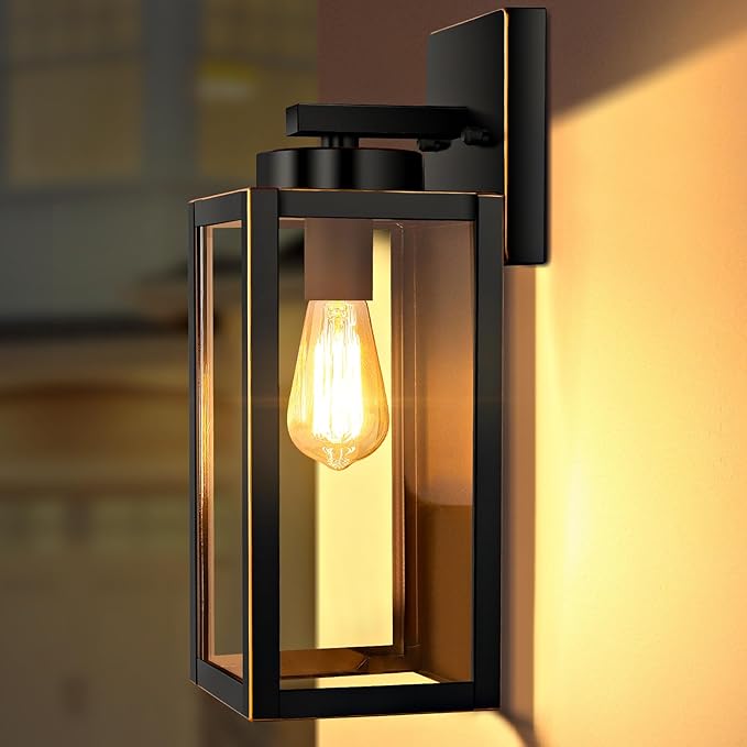 BesLowe Outdoor Wall Light Fixtures Exterior Waterproof Wall Lanterns Porch Sconces Wall Mounted Lighting with Glass Shades Modern Wall Lamps for Garage Front Door Entryway Black with Gold Trim