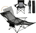 Reclining Camping Chair with Removable Footrest Adjustable Camping Lounge Beach Chair with Padded Headrest Cup Holder &amp Carry Bag Camp Chair with Foot Rest Lawn Chair for Outdoor Patio Black M