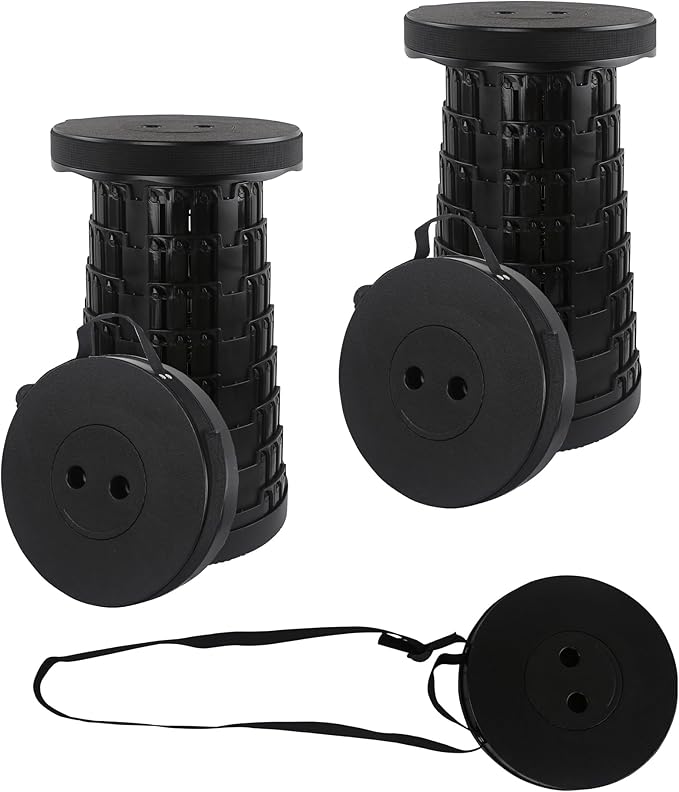 2pcs Folding Stool Collapsible Stool for Adults Portable Stools Foldable Sturdy Versatile Telescoping Ideal for Camping Fishing Hiking BBQ and Outdoor Adventure (Holds up to 440lbs Black)