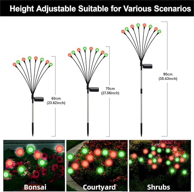 Solar Firefly Lights Outdoor Waterproof 8 Modes Red and Green Firefly Swaying Solar Garden Lights Stakes for Outside Christmas Holiday Yard Patio Plant Garden Decor 4 Pack(Red &amp Green)