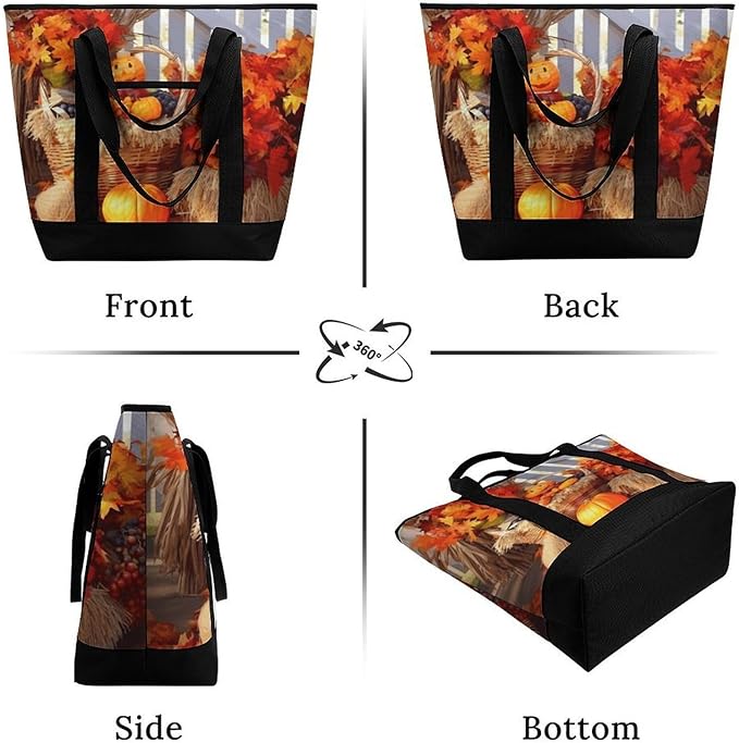 Insulated Shopping BagLarge Reusable Cooler Bags Autumn Thanksgiving Printed Foldable Shopping BagTravel Waterproof Shoulder Bag