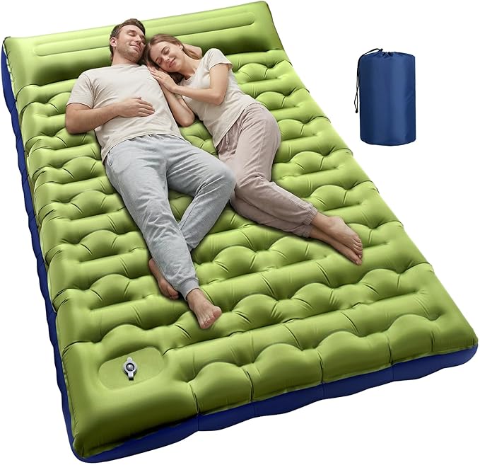 KASBAH Double Inflatable Camping Sleeping PadThick 6 inch 2 Person Ultralight Sleeping Mat with Built-in Foot Pump and PillowCamping Essentials for HikingBackpackingTraveling Tent