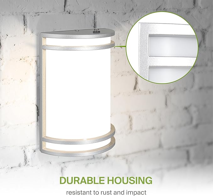 ASD 10 Inch LED Dusk to Dawn Outdoor Wall Light - 15W 120-277V Brushed Nickel Modern Wall Sconces with Photocell - 3000K 4000K 5000K Dimmable Patio &amp Porch Decor Outside Lights for House - ETL 2