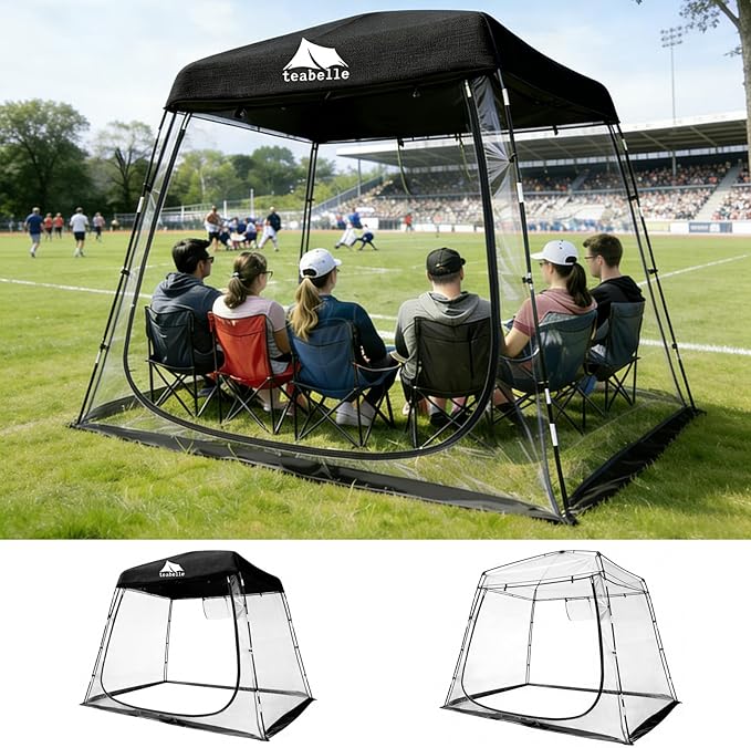 Teabelle Transparent Sports Tent Large Instant Waterproof Tent UVproof Outdoor 540 Full-View Tent with Zipper Window for Soccer Watching Sports Camping Fishing Activities
