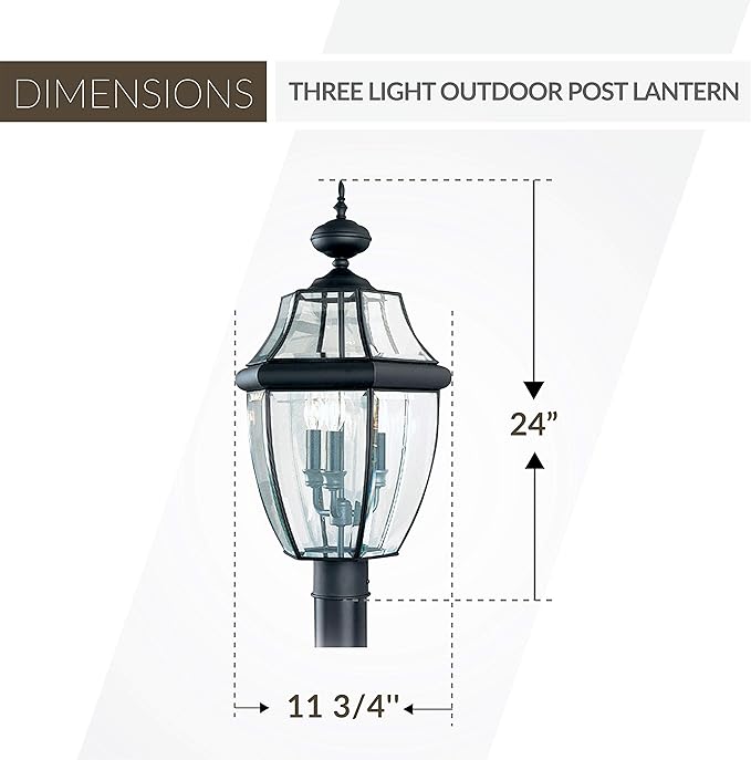 Sea Gull Lighting 8239-12 Lancaster Outdoor Post Lantern Outside Fixture 24'' Height Black