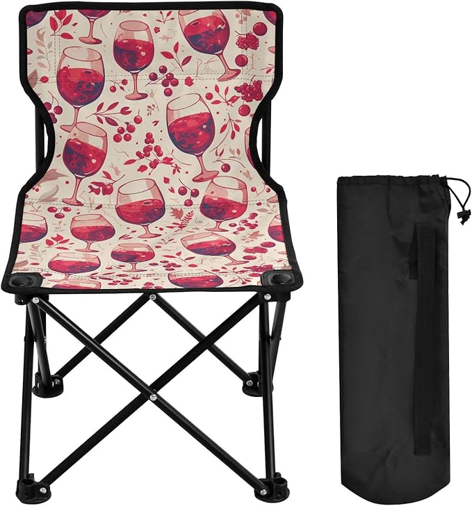 KLL Flat Wine Red Pattern Folding Keyword Ultra Lightweight Camping Chair Includes Carry Bag Outdoor Chairs for Outside Outside