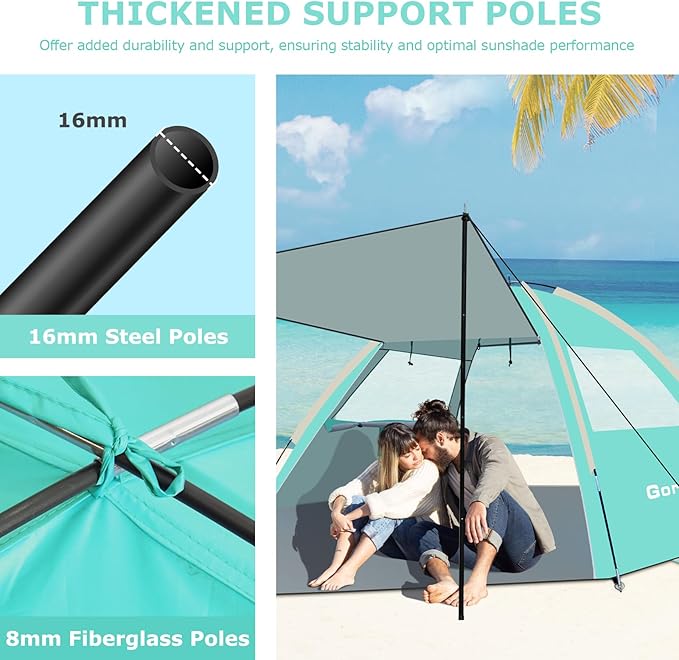 Gorich Beach Tent with Canopy - Easy Setup 3-4/5-6/7-8 Person Portable Sun Shelter UPF 50+ UV Protection Sun Shade Lightweight &amp Compact Beach Cabana for Family Travel