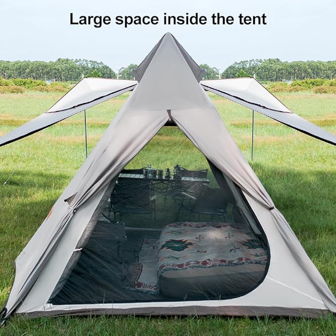 Outdoor Pyramid Dome Camping Tent for 2-6 Person 4 Season Waterproof Windproof Anti-UV Family Outdoor Camping Tent with Carry Bag
