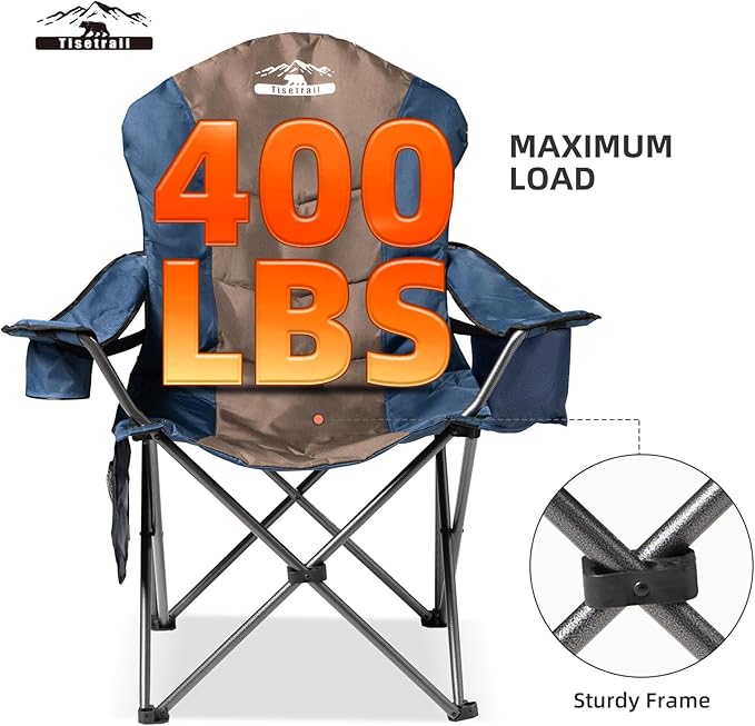 2 Pack Folding Camping Chairs Set of 2 for Adults High Back Padded Lawn Chairs Portable Outdoor Camp Chairs 400lbs CapacityBlue &amp Brown