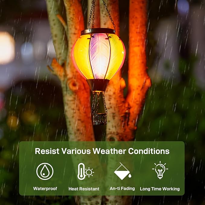 Solar Hot Air Balloon Lantern with Flame Outdoor Lights Solar Lantern Gardening Gifts for Mom Grandmom Hanging Hot Air Balloon Lights Outdoor Waterproof Decor for Patio