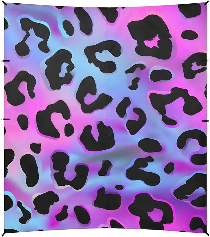 Beach Tent Sun Shelter Purple Laser Leopard Print Lightweight &amp Easy Setup Beach Shade Canopy for Camping Fishing