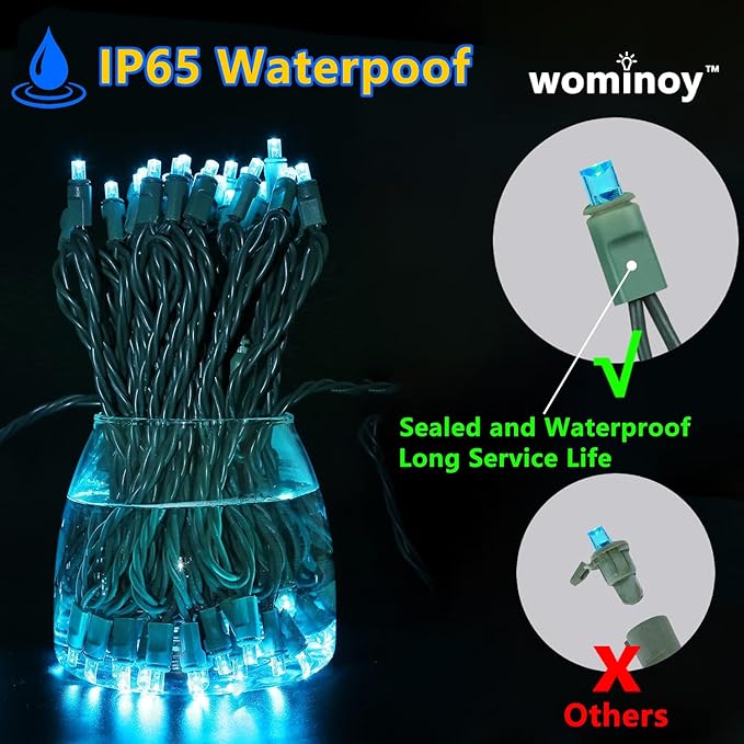 50ft 100 Counts Aqua LED Christmas Lights - Outdoor Commercial Grade Waterproof Green Wire Xmas IP65 UL Listed