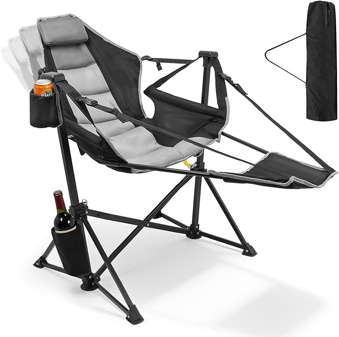 ZENPETIO Hammock Camping Chair with Footrest Swinging Portable Folding Camp Chairs for Adults 500lbs Heavy Duty Outdoor Rocking Chair Foldable Oversized Rocker with Cup Holder Pillow for Patio Beach