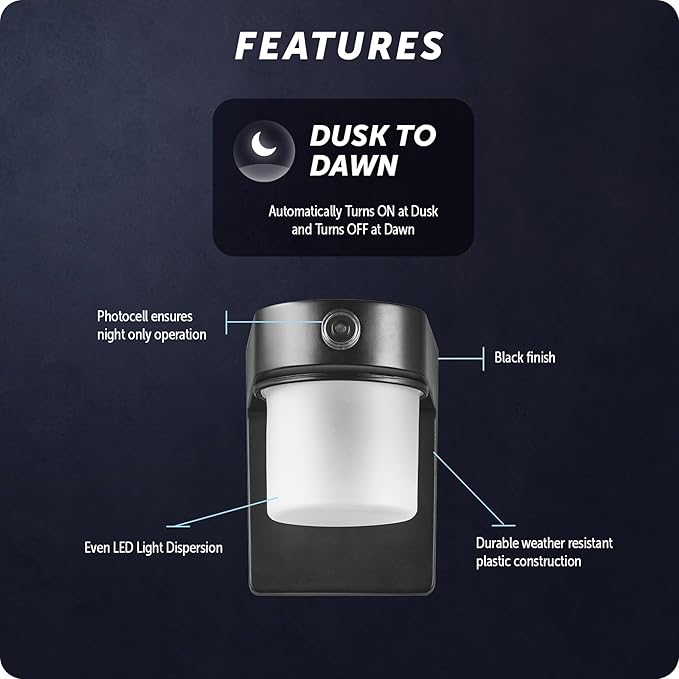 GLOBE Electric 19W Black Patio Light 1000 Lumens Hardwired Automatic Dusk to Dawn Outdoor Integrated LED Flood Light Security Light Spotlight Outside House Lights