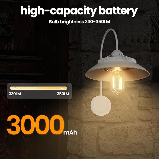Solar Gooseneck Lights Outdoor Waterproof - Motion Sensor Rustic Vintage Porch Lights with Clear Glass LED Edison Bulbs and 4 Solar Panels for BarnPatioCoopShed and Courtyard(White 1P)
