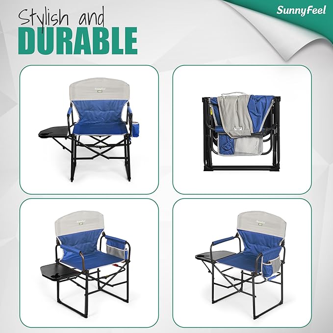 SUNNYFEEL Camping Directors Chair Heavy DutyOversized Portable Folding Chair with Side Table Pocket for Beach FishingTripPicnicLawnConcert Outdoor Foldable Camp Chairs